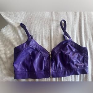 Purple Faux Leather Cropped Going Out Tank